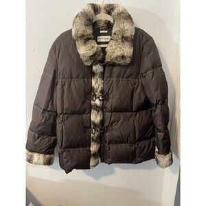 Hilary Radley New York Sz Lg Down Winter Jacket Faux Fur Collar Wrists No Hood